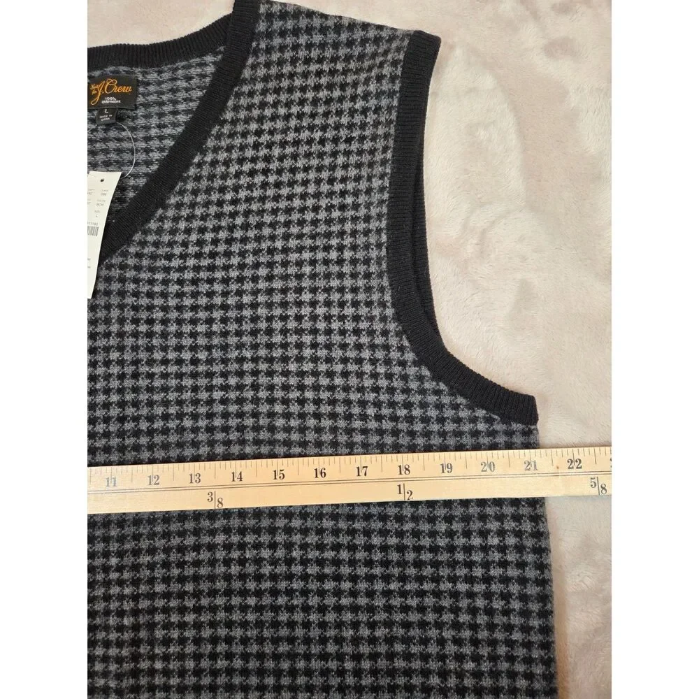 NWT J.Crew Cashmere Houndstooth Sweater Vest Men’s L Black Gray Preppy